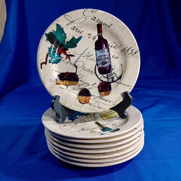 4 Williams Sonoma Portugal Pottery Christmas in Paris Salad Dessert Plates Set - Picture 4 of 10